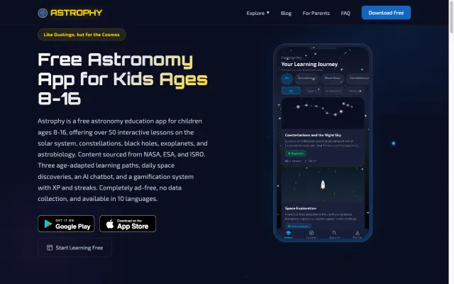 Astrophy — astronomy learning app for kids